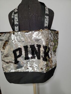 Pink by Victoria's Secret Tote Bag  Sequin Silver/Gold